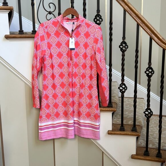 Cabana Life Dresses & Skirts - NWT Cabana Life Women’s UPF 50+ Long Sleeve Dress – Coral & White – Size XL